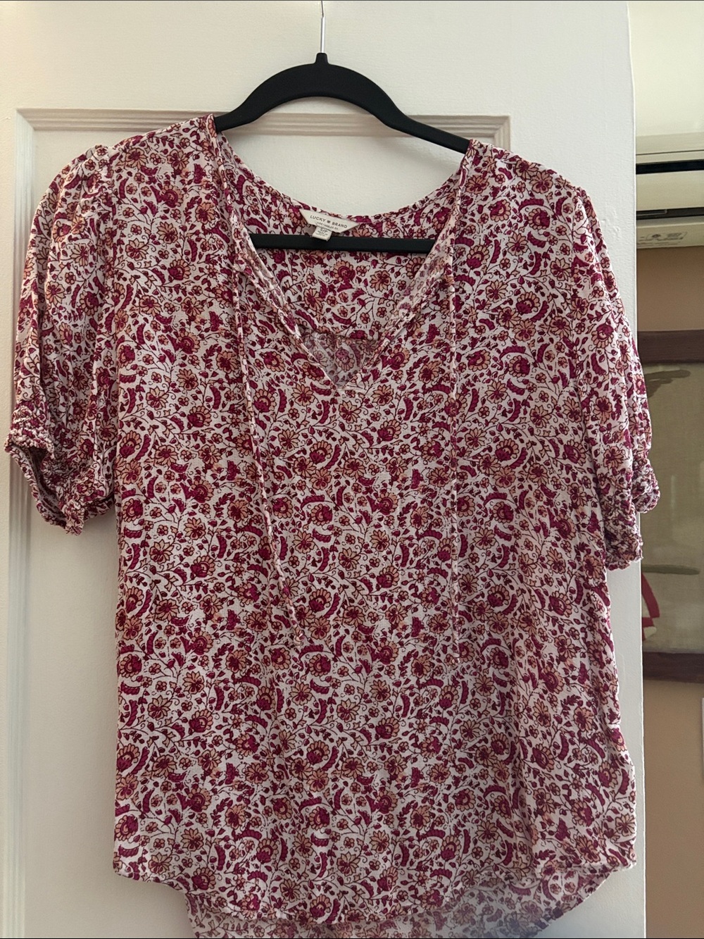 Lucky Brand Burgundy Floral V-Neck Blouse